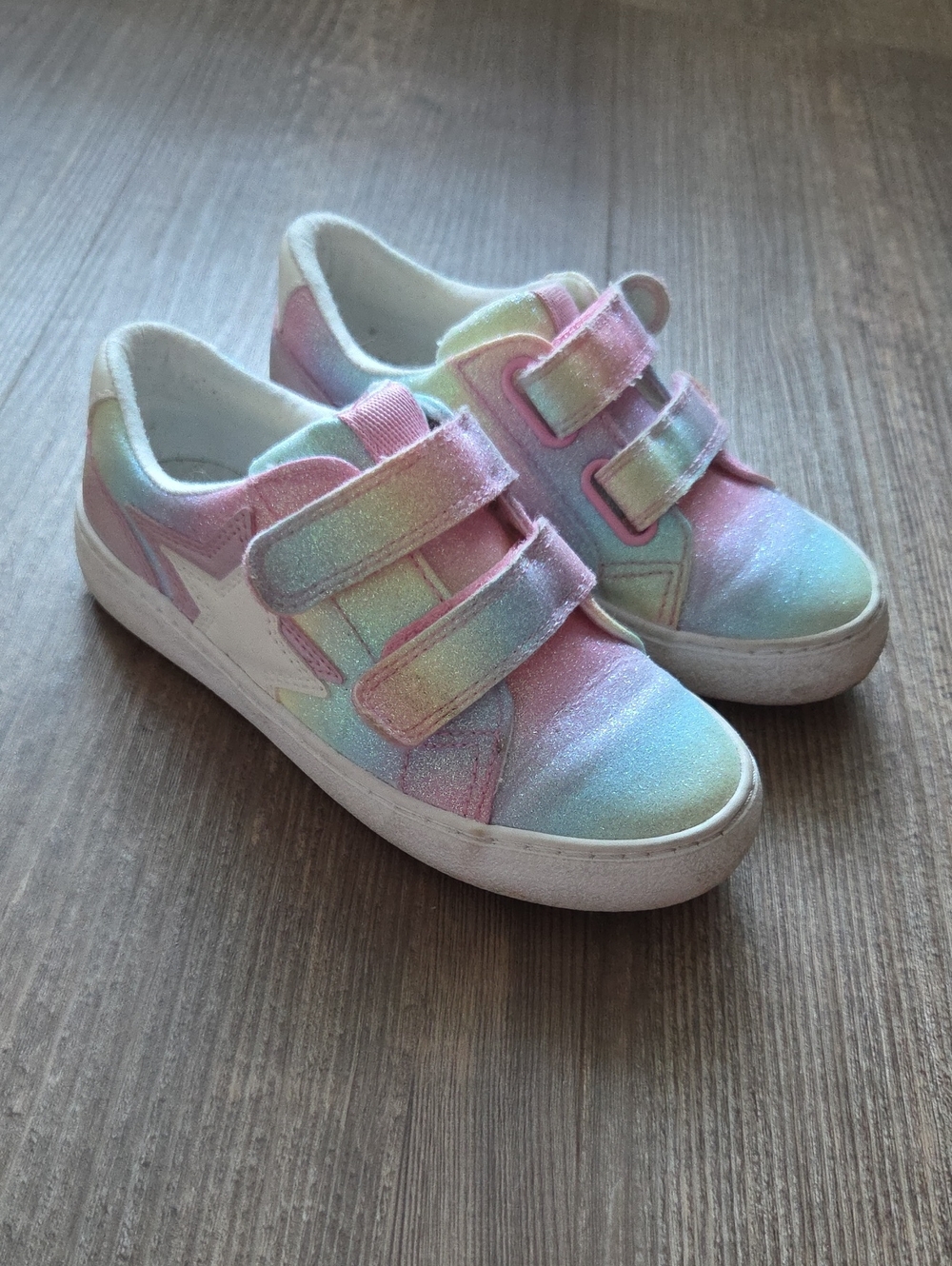 Kids Pastel Rainbow Glitter Velcro Sneakers